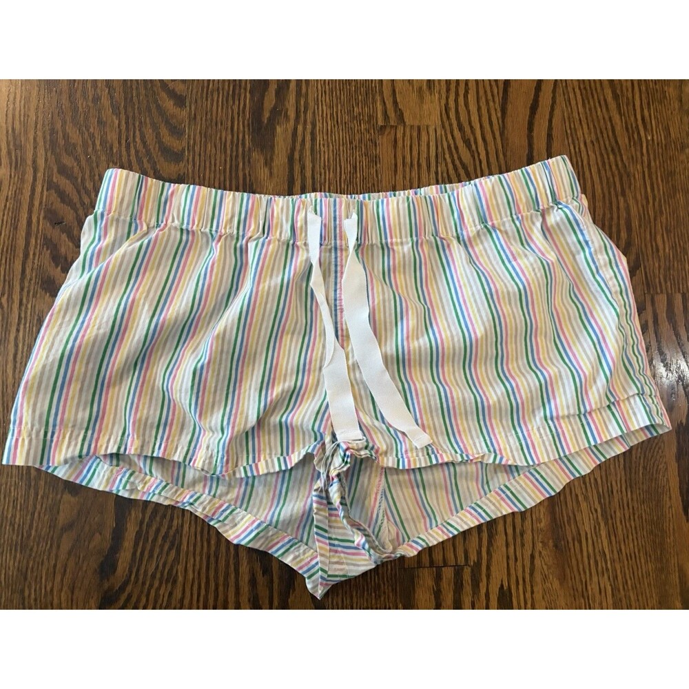 J.Crew Womens‎ 100% Cotton Pajama Shorts Boxer Elastic Waist Rainbow Stripe Sz M